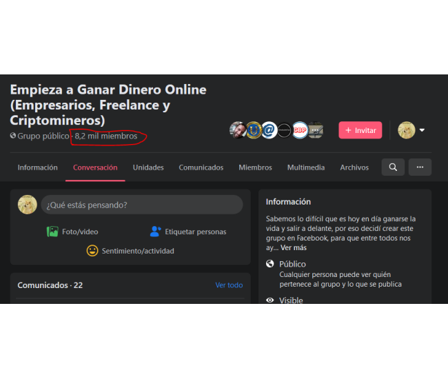 Anuncio 30 días Grupo de Facebook +8.200 miembros 